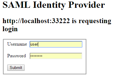 SAML Login screen SAML Login screen prompting for username and password