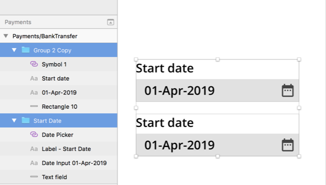 Example of non-descriptive vs descriptive names for layers/ group of layers in Sketch Example of non-descriptive (top) vs. descriptive (bottom) names for layers/ group of layers in Sketch